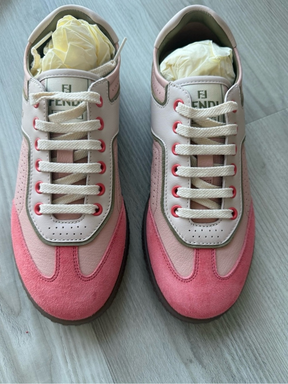 Fendi Pink Suede & Leather Low-Top Sneakers